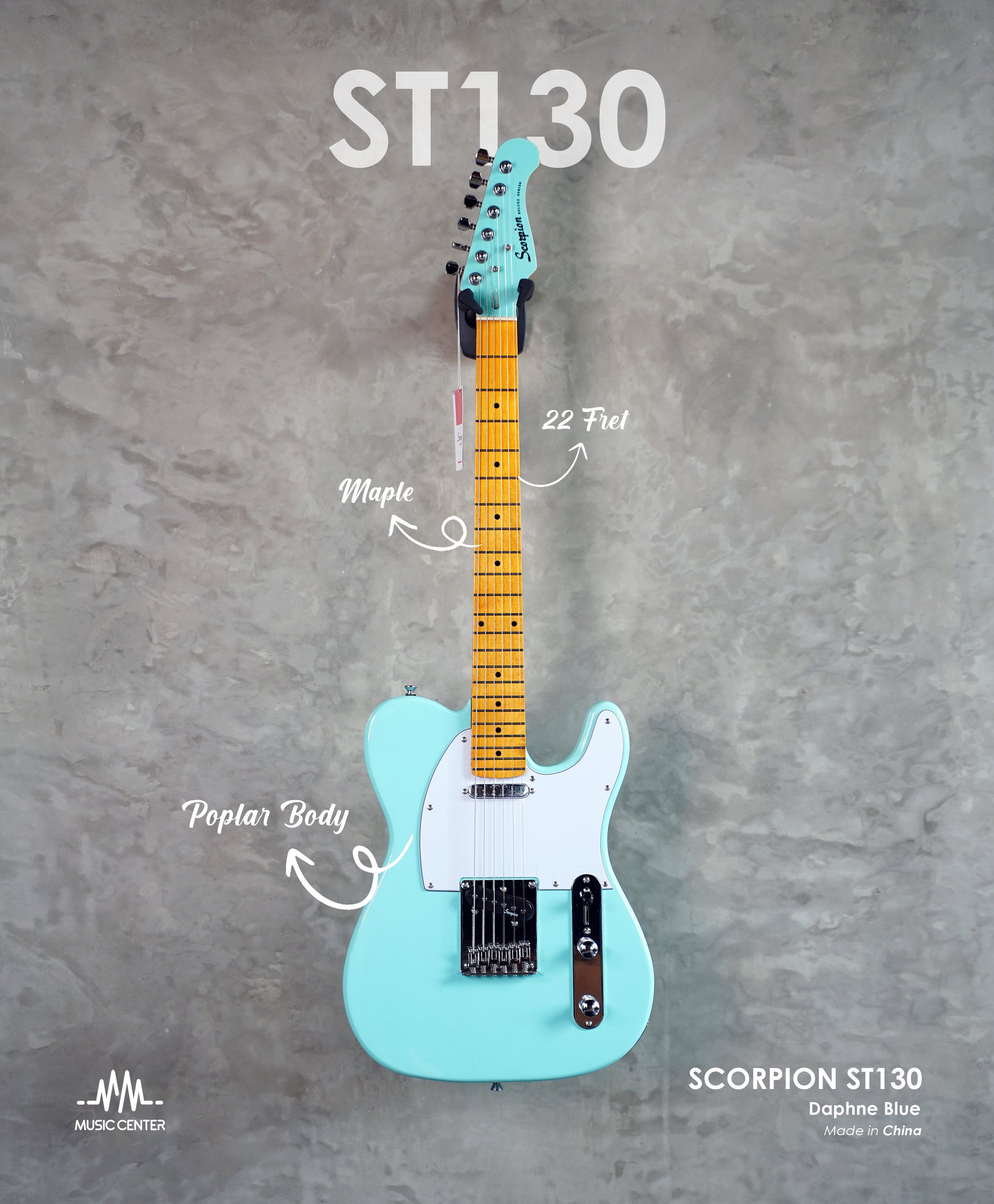 Scorpion ST130 Electric Guitar Telecaster, Dustin Blue