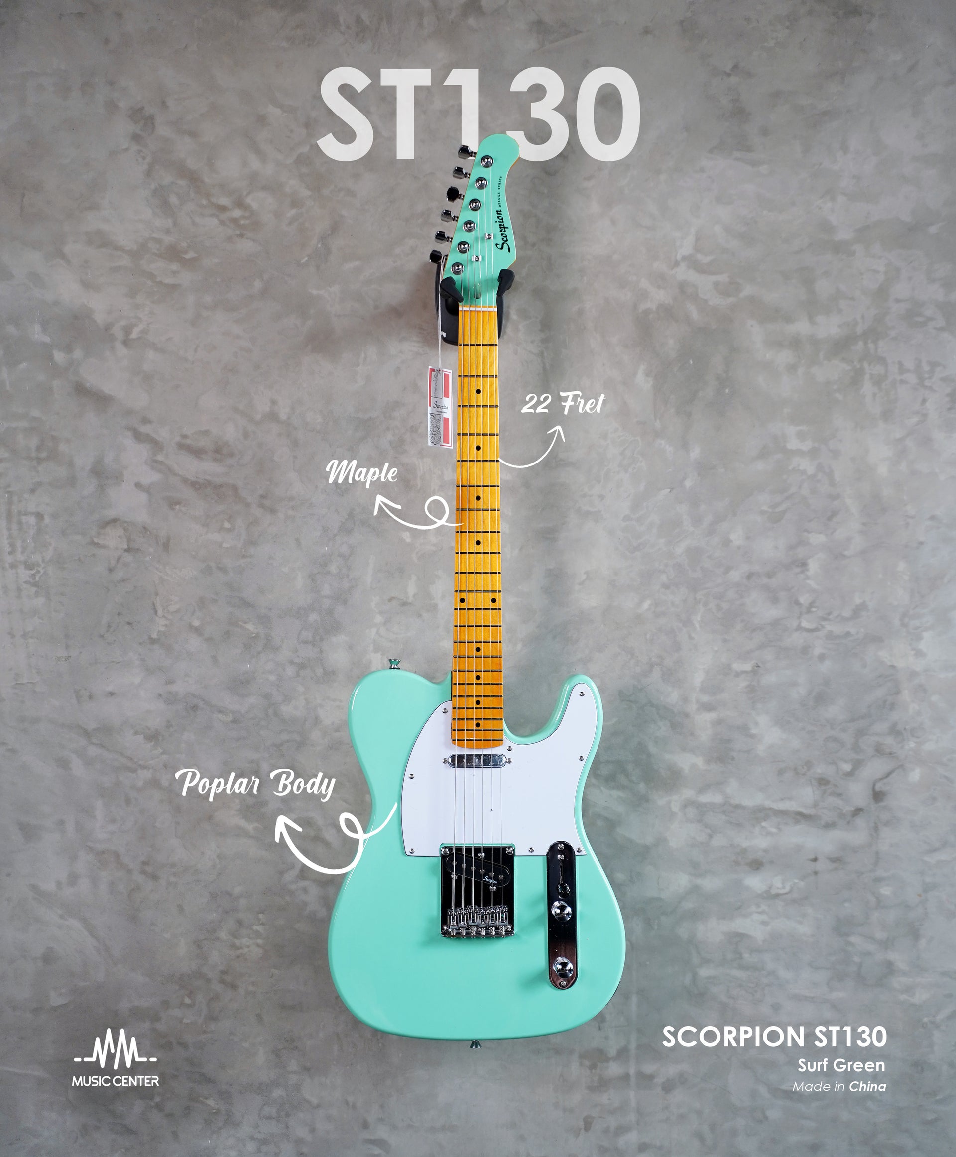 Scorpion ST130 Electric Guitar Telecaster, Surf Green