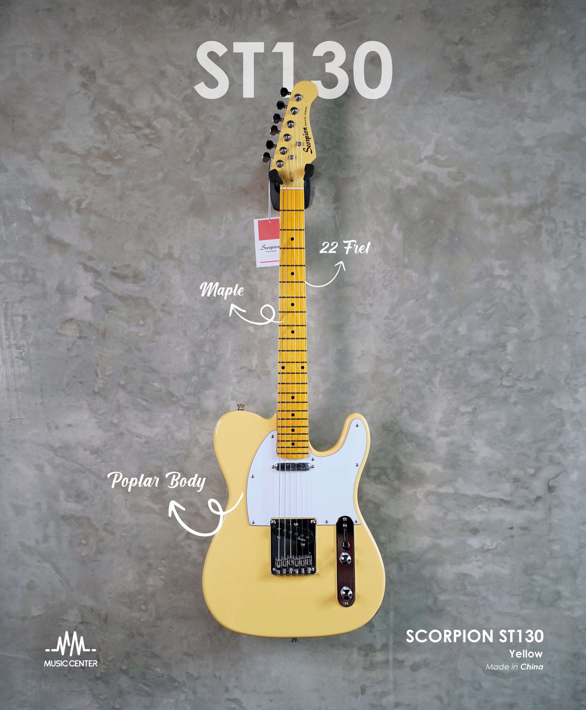 Scorpion ST130 Electric Guitar Telecaster, Yellow