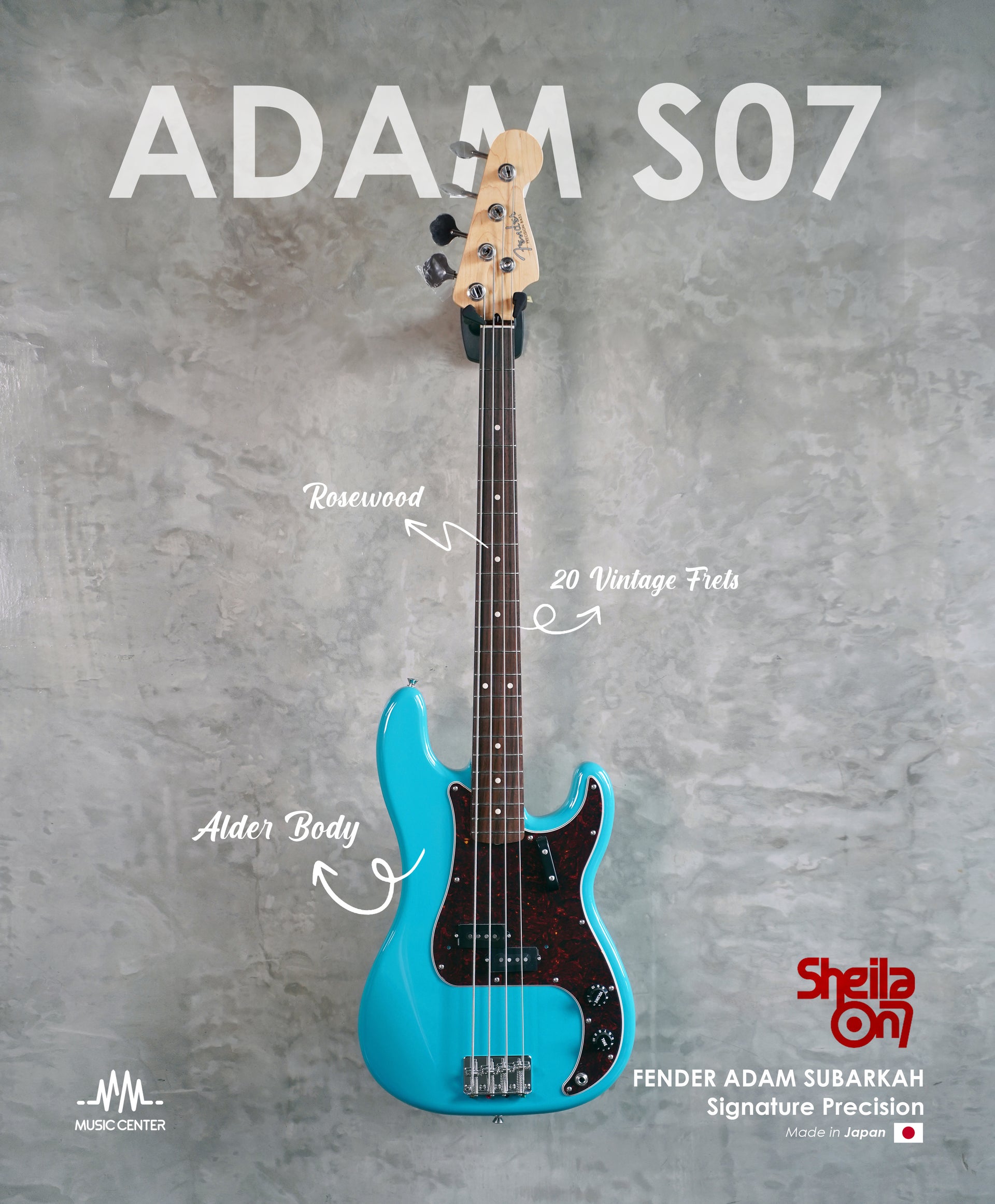 Fender Japan Adam Sheila on 7 Signature Precision Bass Guitar, Taos Turquoise