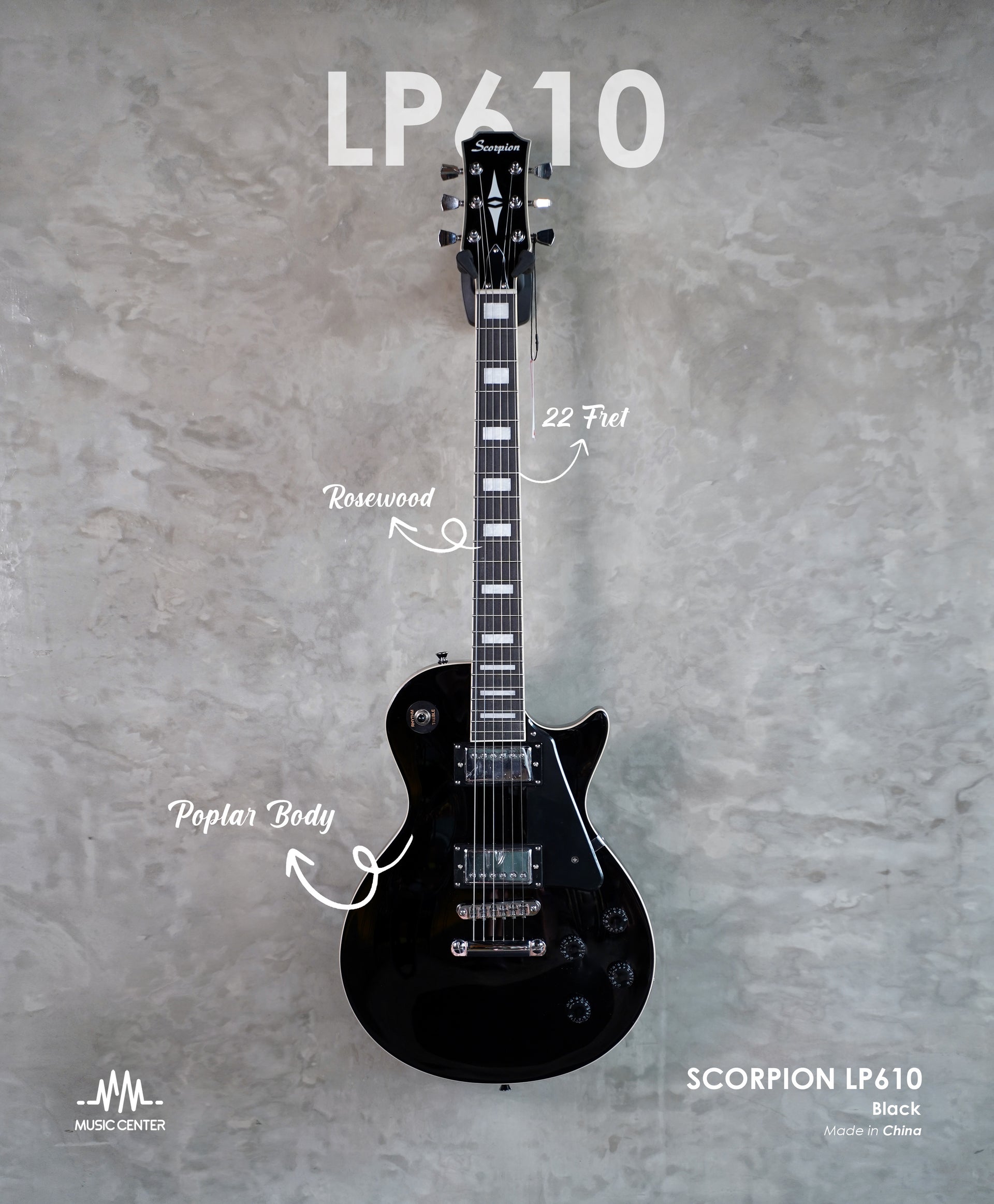 Scorpion LP610 Les Paul Electric Guitar, Black