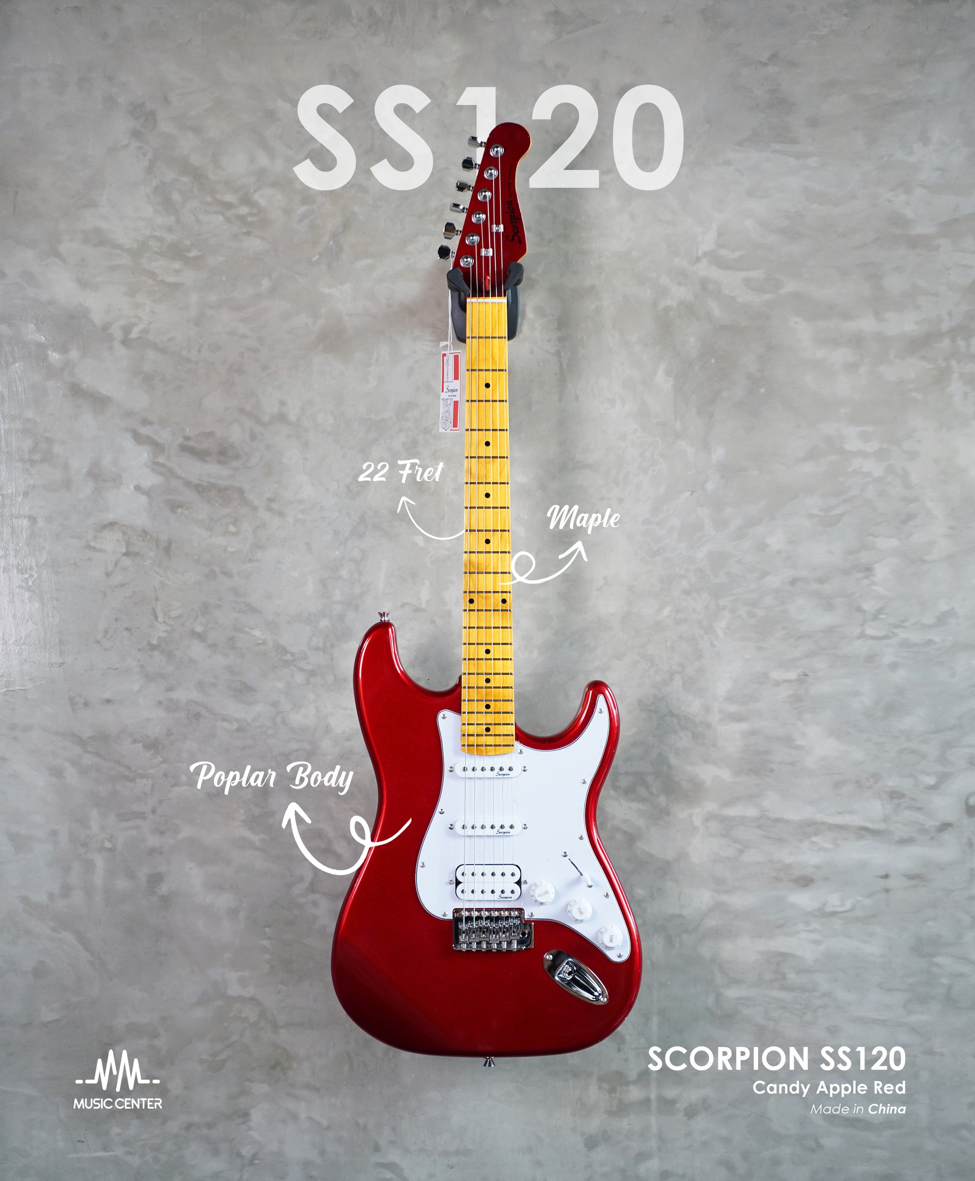 Scorpion SS120 Electric Guitar Stratocaster, Candy Apple Red
