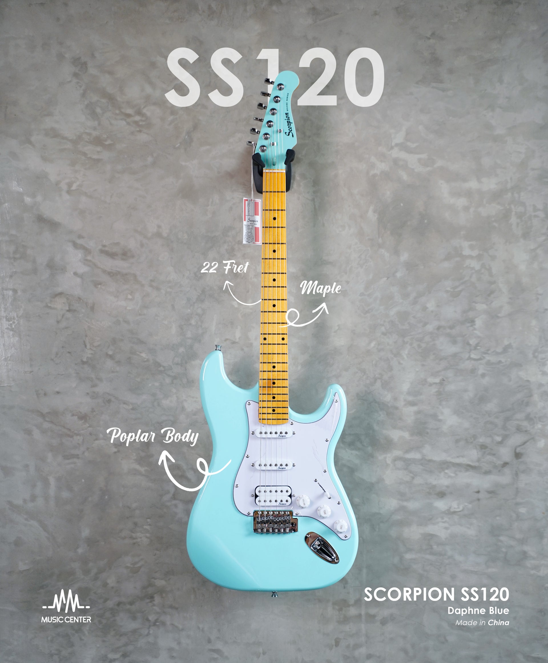 Scorpion SS120 Electric Guitar Stratocaster, Dustin Blue