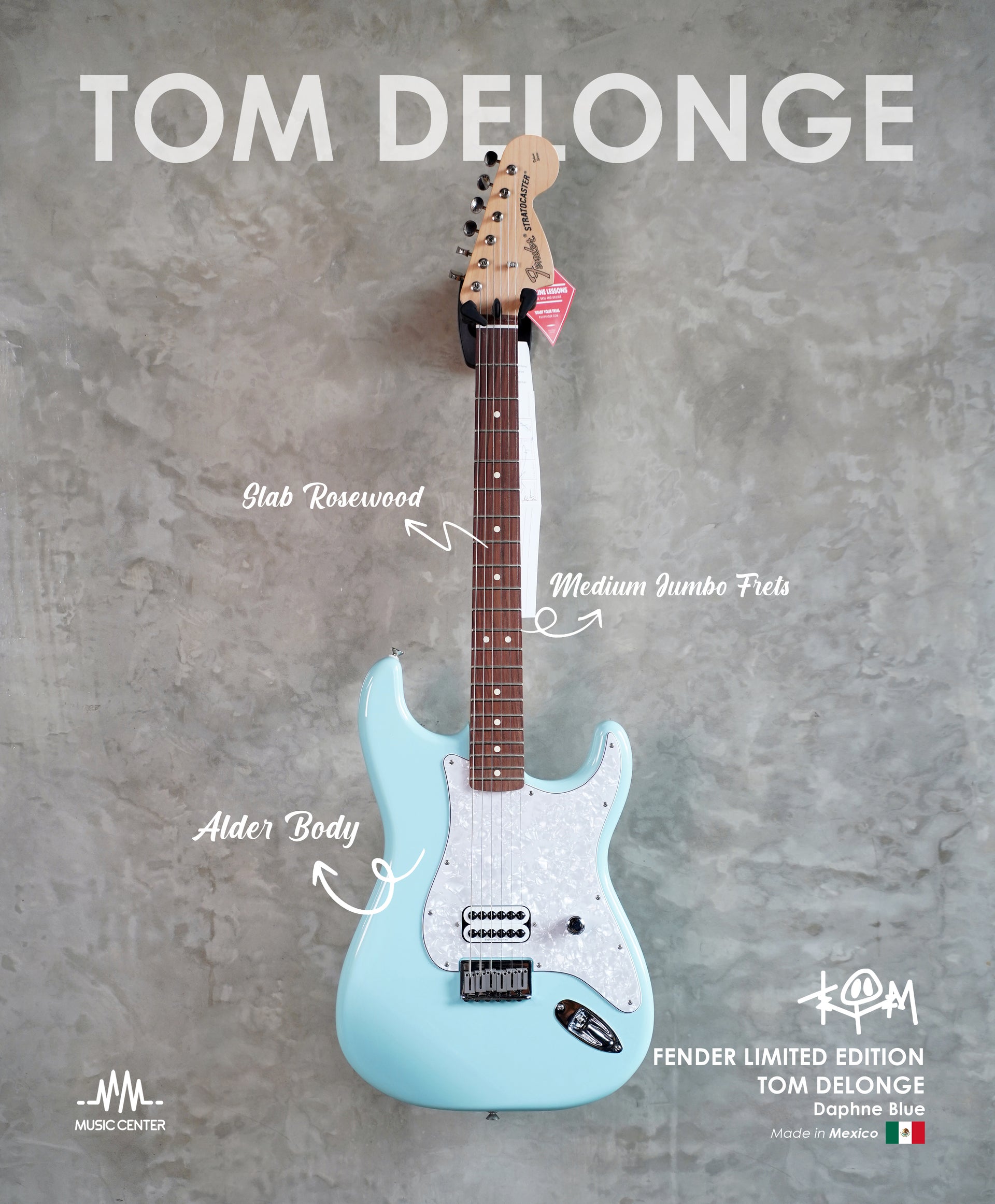 Fender Limited Edition Tom DeLonge Stratocaster Electric Guitar, Daphne Blue