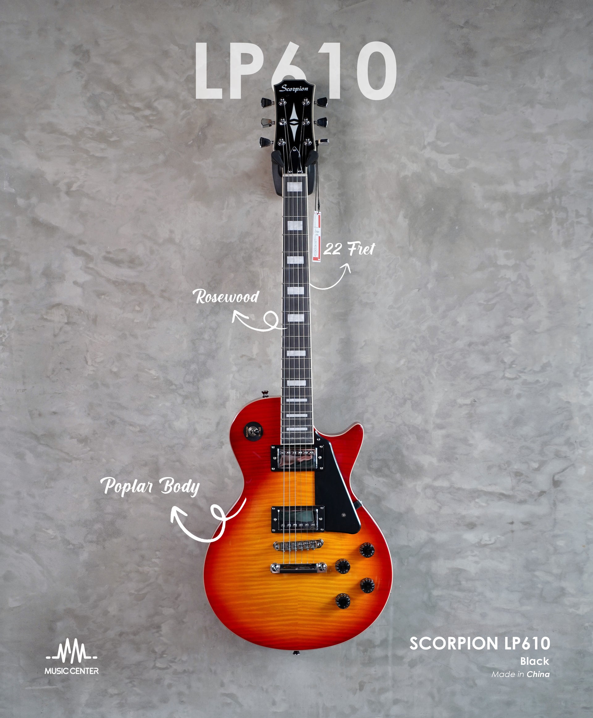Scorpion LP610 Les Paul Electric Guitar, Sun Burst