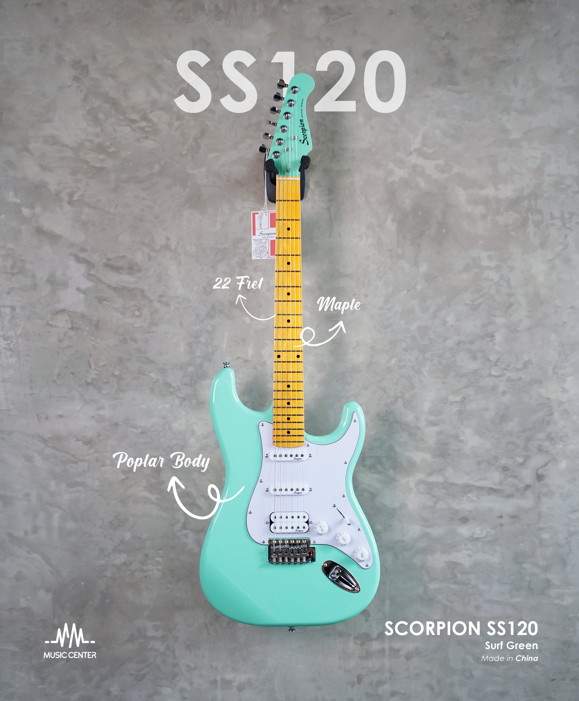 Scorpion SS120 Electric Guitar Stratocaster, Surf Green