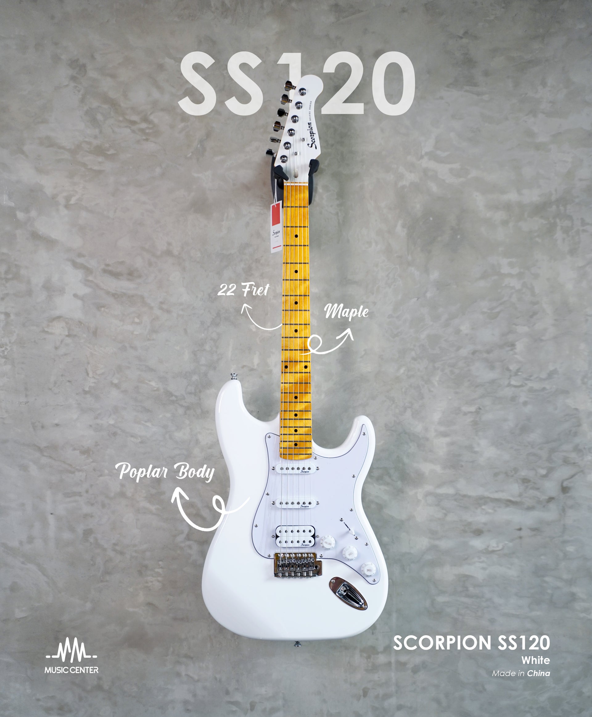 Scorpion SS120 Electric Guitar Stratocaster, White