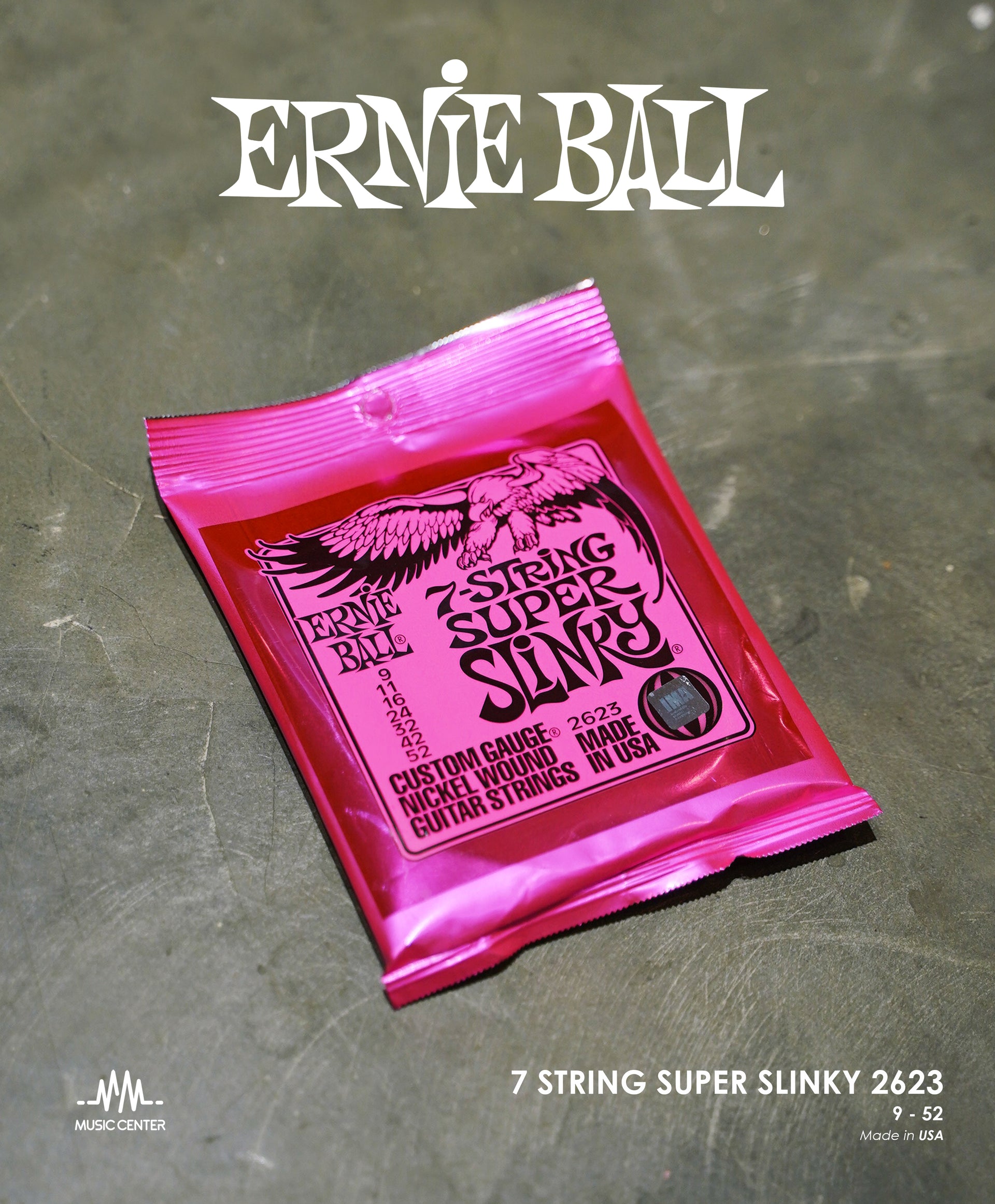 Ernie Ball Super Slinky 7-String 2623 Nickel Wound Electric Guitar Strings, 9-52