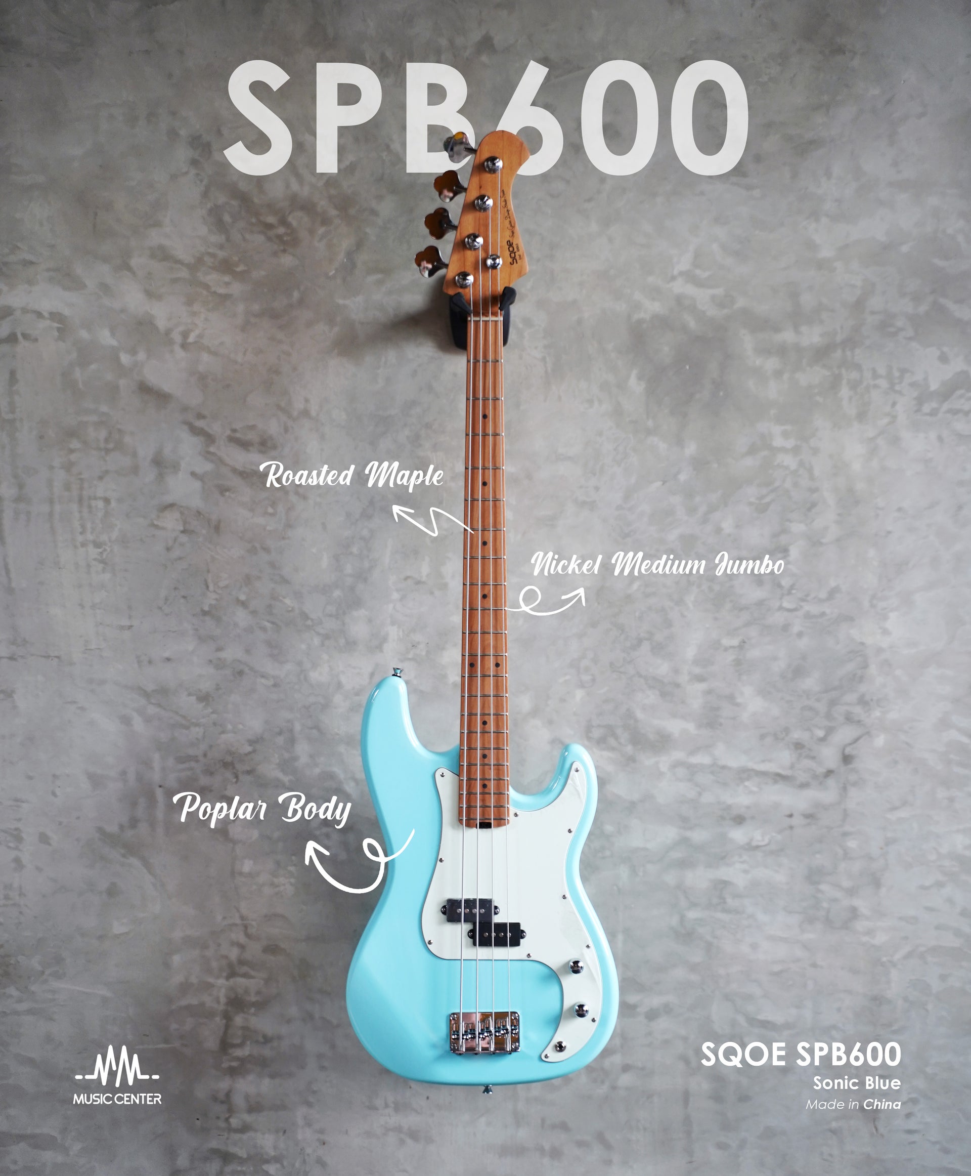 SQOE SPB600 Electric Bass, Sonic Blue