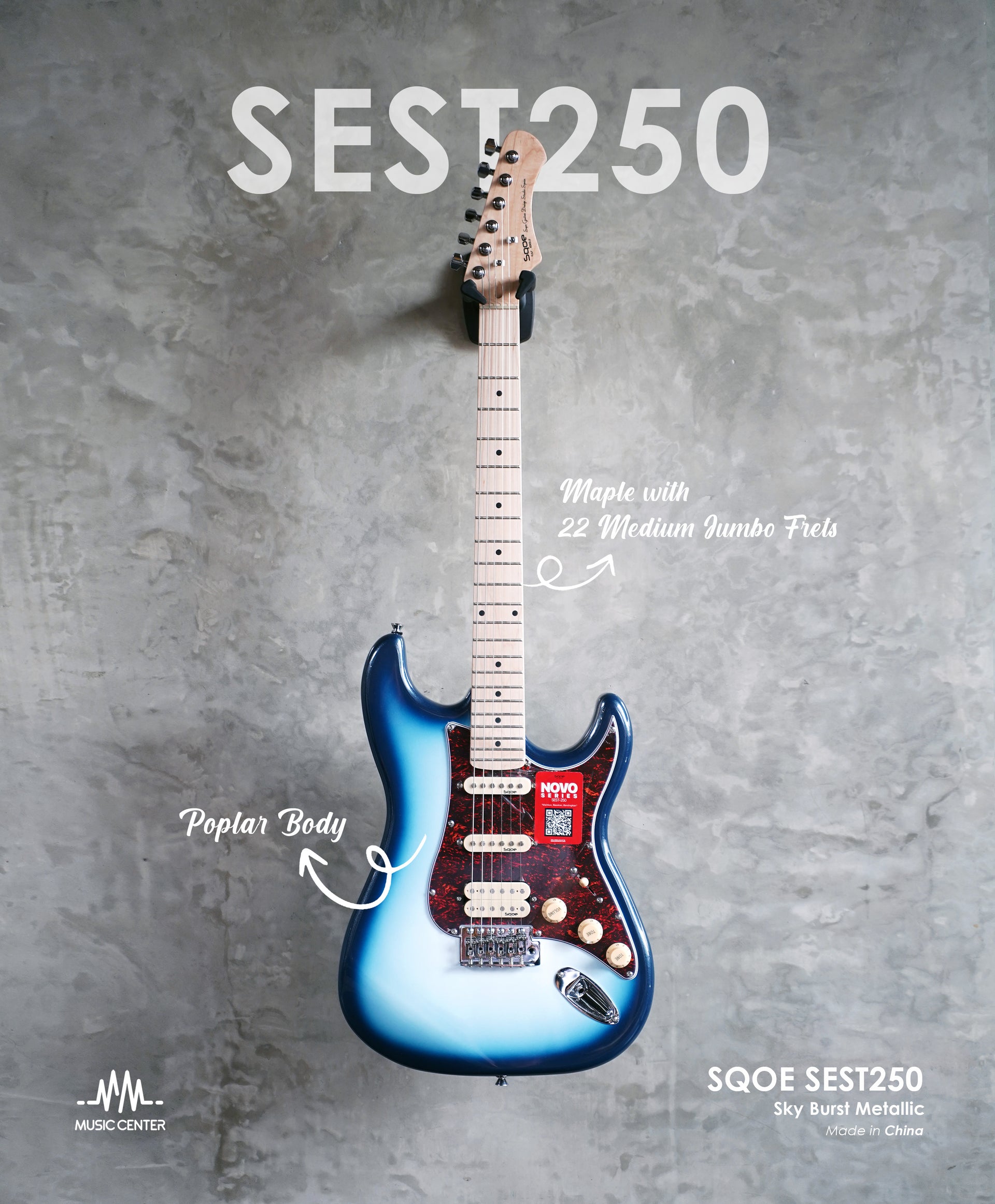 SQOE SEST250 HSS Electric Guitar Stratocaster, Sky Burst Metallic
