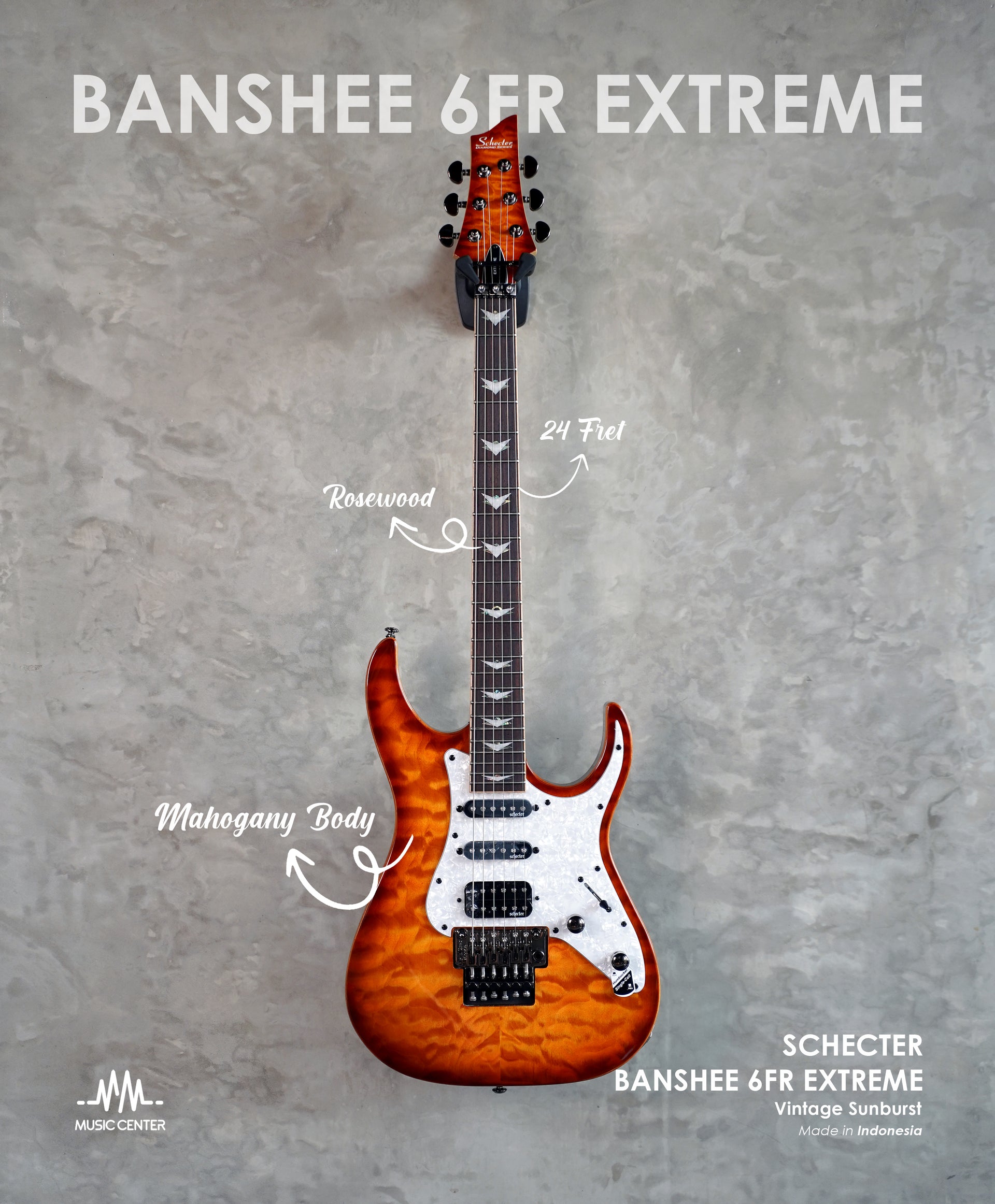 Schecter Banshee 6FR Extreme Electric Guitar, Vintage Sunburst