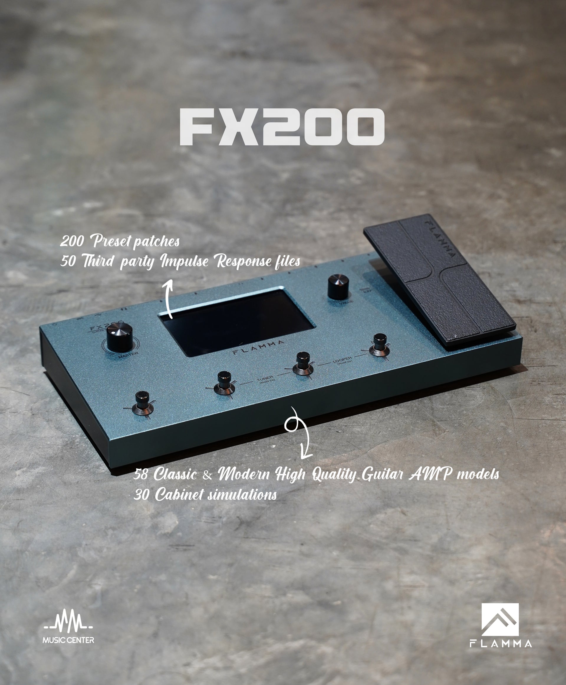 Flamma FX200 Guitar Multi Effect Processor, Grey